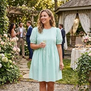 English Factory Womens Mint Green Puff Sleeve Babydoll Dress Pockets Pastel